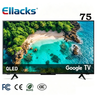 TV Pintar 75'' 4K UHD Grosir dengan Android Google TV Ultra Slim LED LCD Warna Hitam untuk Penggunaan di Kamar Mandi Bersertifikasi CE FCC RoHS