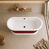 Bañera Tradicional con Tapa Enrollable, Base de Pedestal Roja y Blanca, Doble, para Remojarse, Colores Personalizados, 160cm 170cm