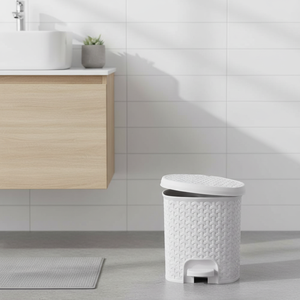 Multipurpose waste <b>bin</b>/<b>bin</b> with <b>lid</b>, rattan design, 5.5L capacity, 22.5x24x26 cm, Nordic white color - Product Image 3