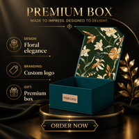 Boîte cadeau magnétique rigide avec doublure florale botanique, boîte en carton vert foncé laminé, emballage cosmétique de luxe avec logo personnalisé