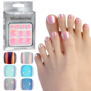 Misscheering 24PCs Aurora Nail Art Tips Short Square Matte Clear Soft Artificial Electroplated Toe Press en <span class=keywords><strong>uñas</strong></span> acrílicas en caja - Product Image 2