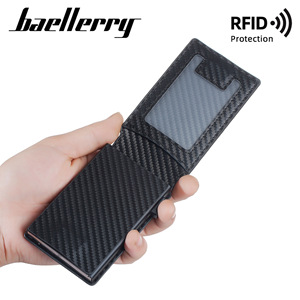 กระเป๋าสตางค์คาร์บอนไฟเบอร์สำหรับผู้ชาย Baellerry ป้องกัน RFID พร้อมช่องใส่บัตรแบบดีดออกอัตโนมัติ สีดำ ขนาด 5 นิ้ว - Product Image 1