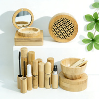 Ensemble complet de maquillage en bambou : tube à rouge à lèvres, palette de fards à paupières, étui à poudre compacte, pot à mascara – Vente en gros directe du fabricant