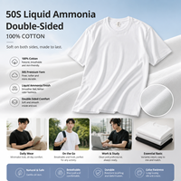 Kaos polos pria 205GSM 100% katun, amonia cair, dua sisi, kerah kru, lengan pendek, sablon logo custom