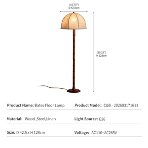 Lampadaire en bois rétro pour salon et hôtel, style Mid-Century, en acier, bois et lin, LED E26, vente en gros d'usine, transfrontalier, modèle <span class=keywords><strong>Bates</strong></span> - Product Image 4