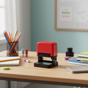 Tampon encreur pour usage de bureau, matériau en caoutchouc durable, idéal pour les fournitures scolaires et de bureau, design rouge et noir, encre facile à appliquer - Product Image 2