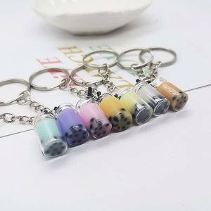 Porte-clés créatif en forme de tasse de thé au lait perlé, pendentif mignon en résine, décoration suspendue pour boissons, cadeau pour filles et adolescentes - Product Image 5