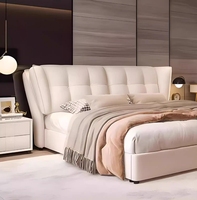 Lit Queen Moderne Crème avec Rangement, Cadre en Pin Massif, Couleur Personnalisable, Style Mariage Luxe, Revêtement en Cuir