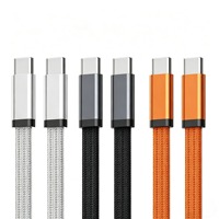 Kabel Pengisian Cepat USB C ke USB C 60W, Kabel Data Tipe C Berbahan Aluminium Alloy Model Pipih, Kabel Nilon Terjalin 1M untuk MacBook Tablet