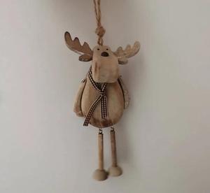 Ornamento <span class=keywords><strong>de</strong></span> madera <span class=keywords><strong>de</strong></span> Reno navideño rústico, adorno <span class=keywords><strong>de</strong></span> árbol <span class=keywords><strong>de</strong></span> Navidad <span class=keywords><strong>de</strong></span> madera natural con patas móviles y bufanda beige - Product Image 4