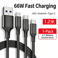 Câble de charge multiple 3 en 1, câble de charge multi-prises tressé, câble USB universel avec Type C/Micro pour téléphones portables