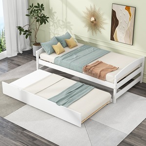 Modern <b>White</b> Wooden <b>Bed</b> <b>Frame</b> <b>Storage</b> Space Saving For Bedroom And Living Room - Product Image 2