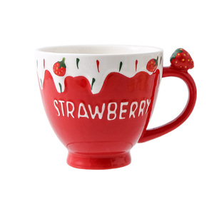 Free shipping <b>ceramic</b> water <b>cup</b> with embossed strawberry design, creative breakfast <b>cup</b>, Instagram-worthy office milk/coffee - Product Image 4