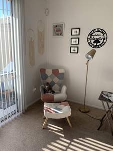 Avec pouf, tabouret de salon et ensemble ottoman, <span class=keywords><strong>fauteuil</strong></span> latéral confortable de chambre à coucher, surface en tissu <span class=keywords><strong>patchwork</strong></span> créatif, <span class=keywords><strong>rose</strong></span> - Product Image 4