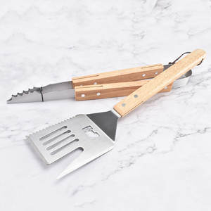 Juego de 2 Utensilios para Barbacoa de Acero Inoxidable con Mango de Madera, Espátula y Pinzas para Barbacoa, para Exteriores, 7 en 2 - Product Image 2