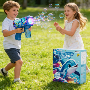 Pistolet à bulles électrique automatique en forme de dauphin avec lumière, jouet souffleur de bulles pour enfants, idéal pour les fêtes en plein air, les jeux d'été et les cadeaux - Product Image 6