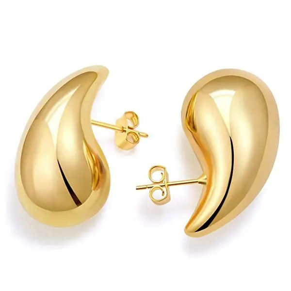 2023 Moda Jóias Gold Color Water Drop Metade Vazio Big Stud Earrings Para Mulheres Girl Brass Metal Simple Trendy Earrings