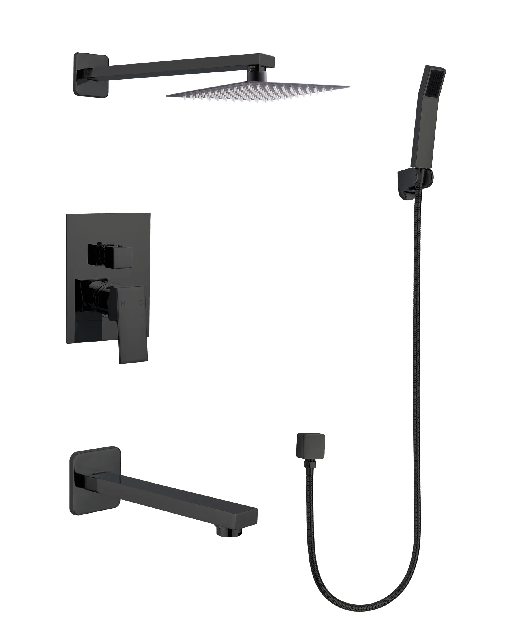 Shower system 8 or 12-inch high pressure bathroom Shower Faucet concealed mixer set wall mounted black shower set