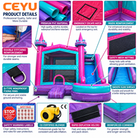 Château gonflable Ceyu Teal Pink avec toboggan et piscine d'atterrissage pour location événementielle et fêtes d'enfants