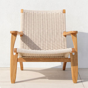 <span class=keywords><strong>Fauteuil</strong></span> de salon d'extérieur moderne en teck massif, <span class=keywords><strong>fauteuil</strong></span> de patio en corde tressée à la main, chaise de jardin scandinave pour villa de villégiature - Product Image 5
