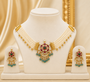 Conjunto de Collar y Aretes de Oro con Perlas y Flores, Joyería para Regalo de Boda o Fiesta - Product Image 2