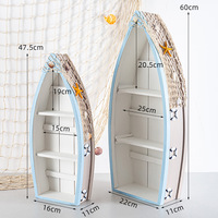 Meuble de rangement en bois vieilli, sur mesure, en forme de bateau, thème marin, pour présentation de desserts, support de table, étagère, rangement