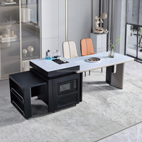 Table à manger extensible en panneaux de bois de style moderne avec plateau en marbre, hauteur réglable pour la maison, l'appartement et la salle de bain