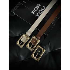 Cinturón de PU para Mujer con Hebilla Dorada de Lujo, Estilo Casual, Hebilla Rectangular de Aleación, Accesorio de Moda para Uso Diario - Product Image 1