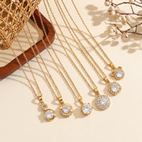 Collier rond en zircon en acier titane inaltérable pour femme, pendentif halo en cuivre plaqué or 18 carats, bijoux étanches élégants, vente en gros