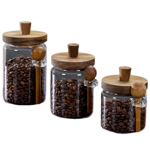 Contenants en <span class=keywords><strong>verre</strong></span> NFS pour le stockage des aliments avec couvercle en bois et cuillère, bacs de stockage alimentaire sûrs - Product Image 5