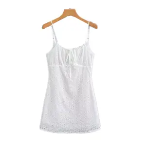 TAOP&ZA 2023 new fashion all-match white sling hollow comfortable fabric bowknot mini dress casual Vestidos Mujer