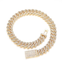 Collar grueso de cadena de bambú con circonitas cúbicas en forma de rombo, de doble fila y 20 mm, estilo hip-hop, joyería transfronteriza europea y americana.