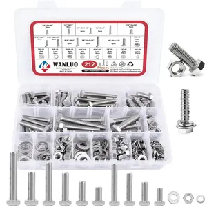 Standard Ss 304 Hex Bolts Nuts Flat Washer And Spring Washer Kit With Different Sizes