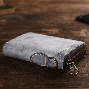 ย้อนยุคที่ทําด้วยมือหนังชายซิปแมตต์ขี้ผึ้งผักหนังกระจ่างสไตล์ญี่ปุ่นแขวนแหวน<span class=keywords><strong>กระเป๋า</strong></span>สตางค์สั้นผู้ชายความมั่งคั่งผ้า - Product Image 4