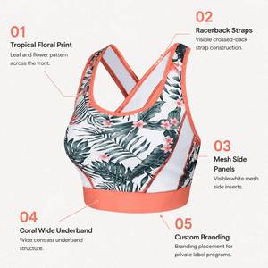 Soutien-gorge de sport à maintien élevé, dos croisé, pour yoga et activités sportives, avec bordure corail à motif floral et à carreaux, et bande de maintien large - Product Image 3