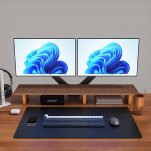 Soporte para monitor de madera maciza, estante de almacenamiento para escritorio, organizador de oficina, tipo rectangular de roble y nogal - Product Image 1