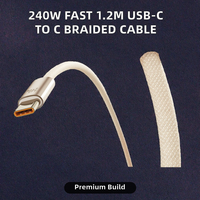 Kabel Pengisian Cepat USB-C 240W 5A, Jaket Anyaman PVC Berbahan Nilon untuk iPhone, iPad & Perangkat USB-C