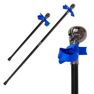 Canne de marche vintage en métal avec poignée en forme de crâne et nœud en ruban bleu, réglable, décorative, vente en gros - Product Image 1