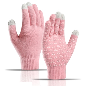 Gants de jeu d'hiver unisexes pour couple, rose et gris, chauds, antidérapants, en tricot - Product Image 1
