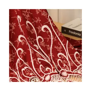 French Laser Lace Fabrics Custom luxury Wedding Embroidery African novel design golden supplier shiny red lace fabric for dress