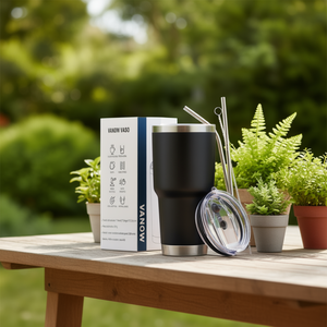 Vaso térmico de acero inoxidable VANOW de 30 oz con pajita y cepillo para viaje - Product Image 2