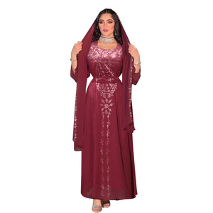UNI Vestidos Elegantes Dubai Turquía Especial <span class=keywords><strong>Beck</strong></span> Cintura Alta Listones Brillantes Diseño Cerrado Abaya Con Bufanda - Product Image 1