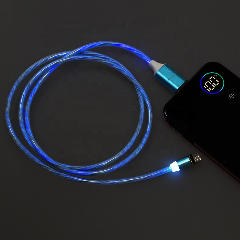 LED течет Магнитный кабель 3 в 1 Usb кабель для передачи данных 8pin Micro USB Тип C usb зарядный кабель