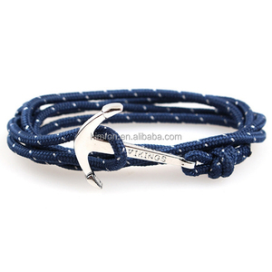 Ngoài Trời Cắm Trại Multilayer Hợp Kim Bạc Neo Vòng Đeo Tay Polyester Móc Sợi Dây Thừng Bọc Xung Quanh Người Đàn Ông Viking Bangle Vòng Đeo Tay - Product Image 1