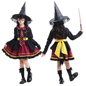 Disfraz de Halloween de <span class=keywords><strong>Harry</strong></span> <span class=keywords><strong>Potter</strong></span> Lolita con vestido de manga larga para niñas; Ropa de cosplay de magos y brujas para niños y padres - Product Image 3