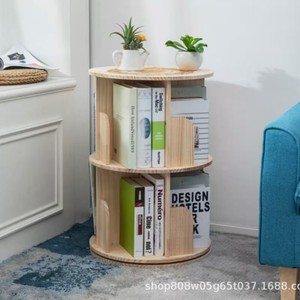 Estantería giratoria minimalista moderna de madera maciza, 3 niveles, 25,3 pulgadas de alto, color natural, estante de almacenamiento multiusos para sala de estar y dormitorio - Product Image 3