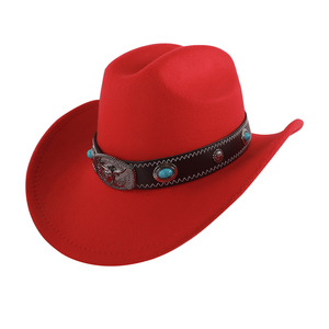Sombreros de vaquero con banda de cabeza de toro turquesa, M56-58cm, poliéster, estilo artístico Retro, sombrero Fedora para mujer, accesorios de moda - Product Image 3