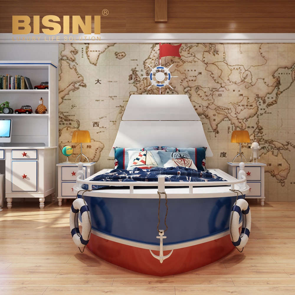 Lit Enfant En Acajou Style Marine Avec Table De Chevet Assortie – 3 Tiroirs