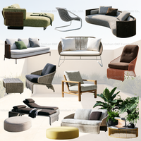 Ensemble de chaises longues d'extérieur en corde tressée avec table basse, structure en aluminium, siège rembourré pour jardin, balcon, villa, terrasse