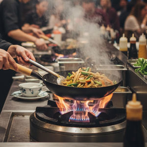 가스레인지 주방용 나무 손잡이가있는 상업용 탄소강 냄비 및 볶음 팬 - Product Image 4